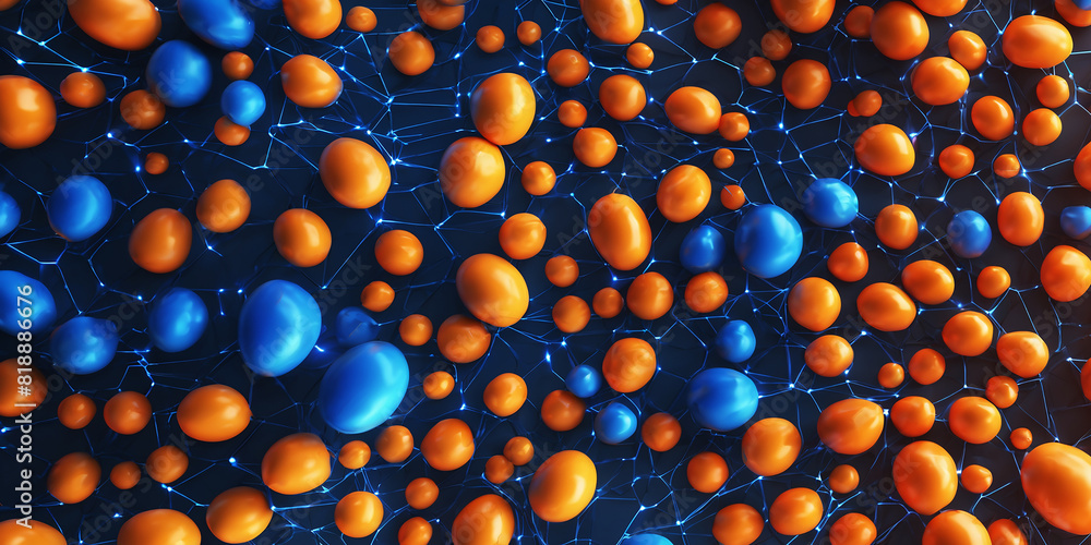 Aufkleber abstract blue and orange tech bubbles with tech network connection concept