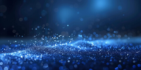 Dark blue background with glowing particles, bokeh effect. Abstract digital space with glitter and sparkles. Shiny light effects for futuristic or scifi video animation or presentation design. 