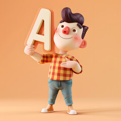 알파벳을 들고 있는 3d 애니메이션 캐릭터
