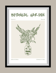 Minimal hand drawn vector botanical illustration with aesthetic quote in a poster frame. Matisse style illustrations.
