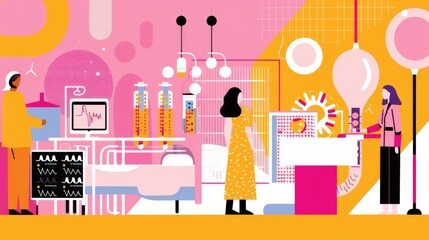a hospital room with people in it