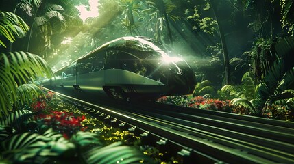 futuristic ecofriendly transport sleek electric hyperloop train speeding through lush landscape 3d illustration