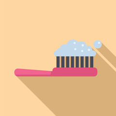 Minimalistic flat design icon featuring a toothbrush with toothpaste on a warm beige background