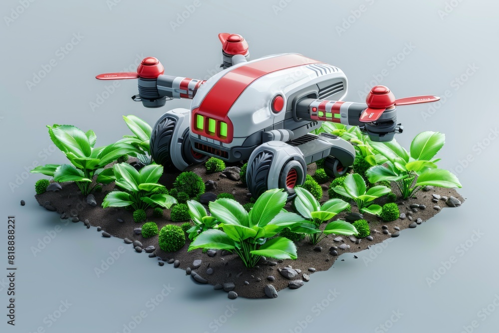 Poster view of agricultural fields with drone technology for advanced crop management and efficient design 