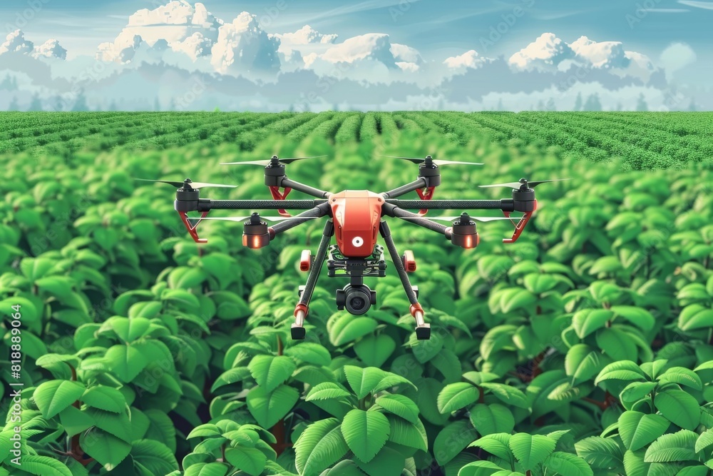 Poster view of agricultural fields with drone technology for advanced crop management and efficient design 