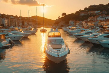 A bustling marina filled with sailboats, powerboats, and yachts of all sizes, each one ready for...