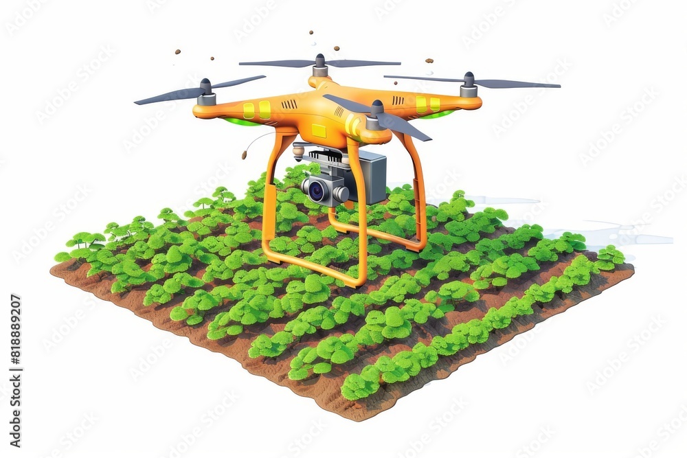 Poster view of agricultural fields with drone technology for advanced crop management and efficient design 