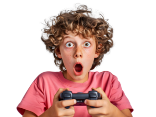 Child Gamer with a surprised expression with Console Controller
