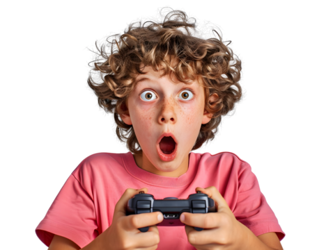 Child Gamer with a surprised expression with Console Controller