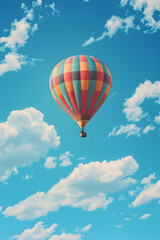 Naklejka premium Colorful hot air balloon floating in a bright blue sky 