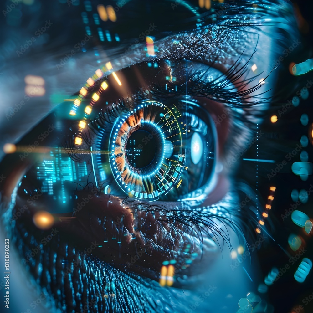 Poster futuristic biometric iris scanning for secure access and identification