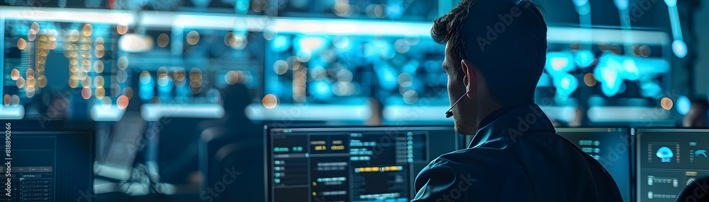 Poster cybersecurity defense training with professionals responding to a virtual attack on advanced technol