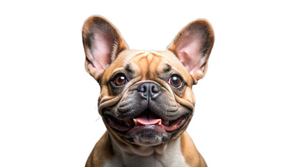 Portrait of young french bulldog dog smile on isolated background transparent background