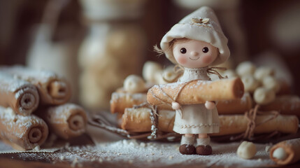 Cute Little Girl Doll Holding Wafer Roll as Display, Small and Medium Sized Business Idea