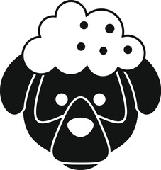 Simple vector icon of a poodle s face in a stylized black and white design