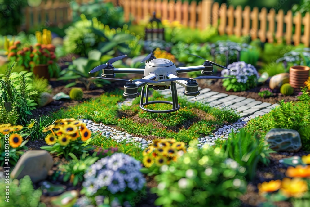 Poster view of agricultural fields with drone technology for advanced crop management and efficient design 
