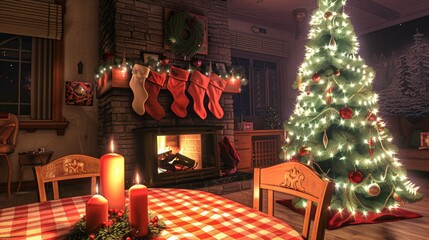 Naklejka premium Gather around the sleek modern fireplace with your loved ones, basking in the warm glow of the flames