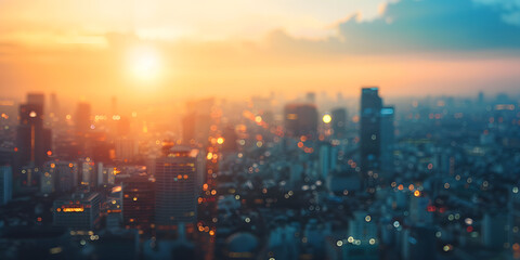 Background of a blurred city skyline at golden hour, evoking a busy, urban feel, perfect for lifestyle products or corporate promotional materials
