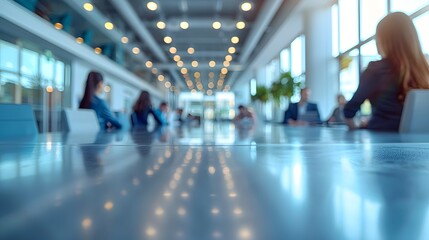 Professional Office Meeting with Colleagues Around a Long Table in a Modern Conference Room