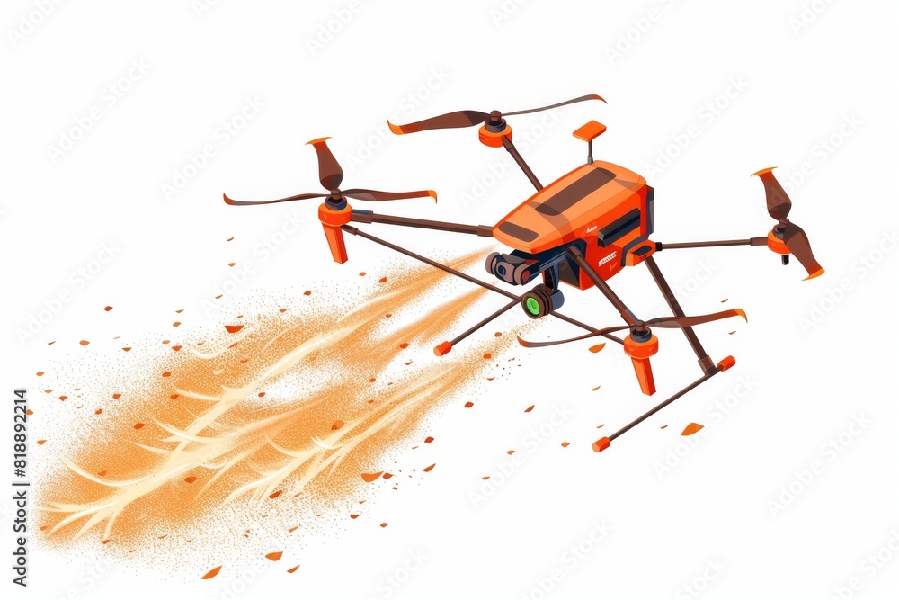 Poster isometric view with drone technology for plant health and advanced crop management in agricultural f
