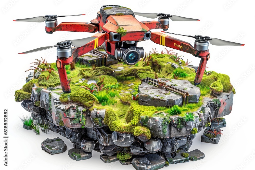 Poster view of agricultural fields with drone technology for advanced crop management and efficient design 