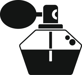 Elegant vintage black and white perfume bottle silhouette with atomizer spray. Representing classic style and luxury. Ideal for retro feminine chic fashion and beauty products