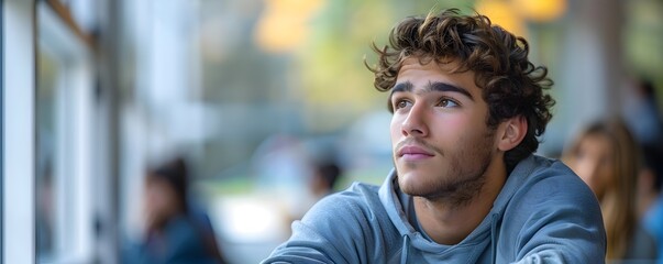 Introspective Student Gazing Thoughtfully Through Classroom Window During Lesson
