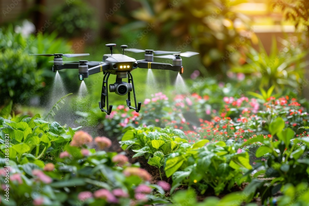 Poster view of agricultural fields with drone technology for advanced crop management and efficient design 
