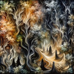 Obraz premium Abstract Forest: A Mystical Blend of Nature and Fantasy in Monochrome Digital Art Painting