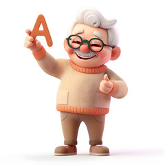 알파벳을 들고 있는 3d 애니메이션 캐릭터