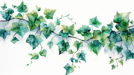 Green Vines on white background watercolour painting, wallpaper art
