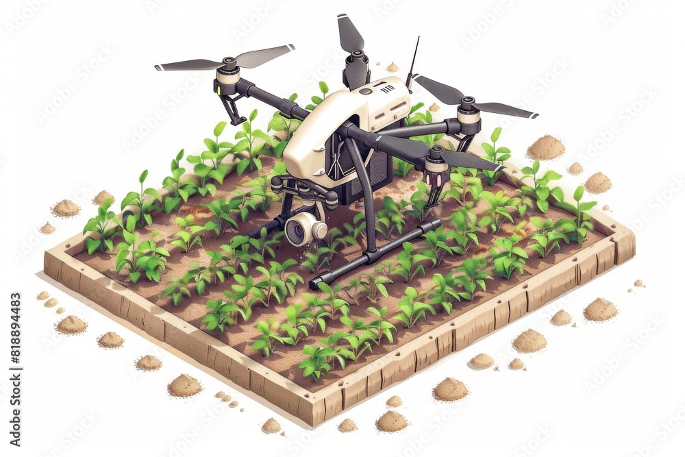 Poster view of agricultural fields with drone technology for advanced crop management and efficient design 