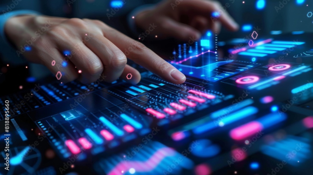 Aufkleber strategic analysis create an image of a businessman examining financial graphs and charts on a digit