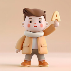 알파벳을 들고 있는 3d 애니메이션 캐릭터