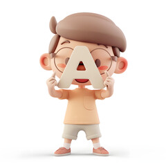 알파벳을 들고 있는 3d 애니메이션 캐릭터