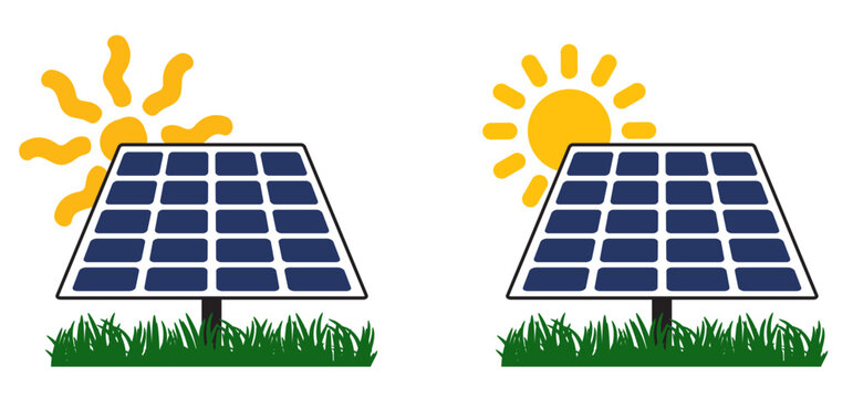 Milieu, solar panels, plug and play. Environmentally friendly, sun energy. Solar panel that generate electricity. Solar logo. Battery panel concept. Solar cells icon. Home or house concept.