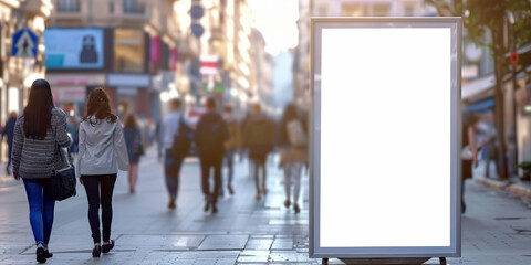 A blank white blank billboard  on shopping mall  street, 