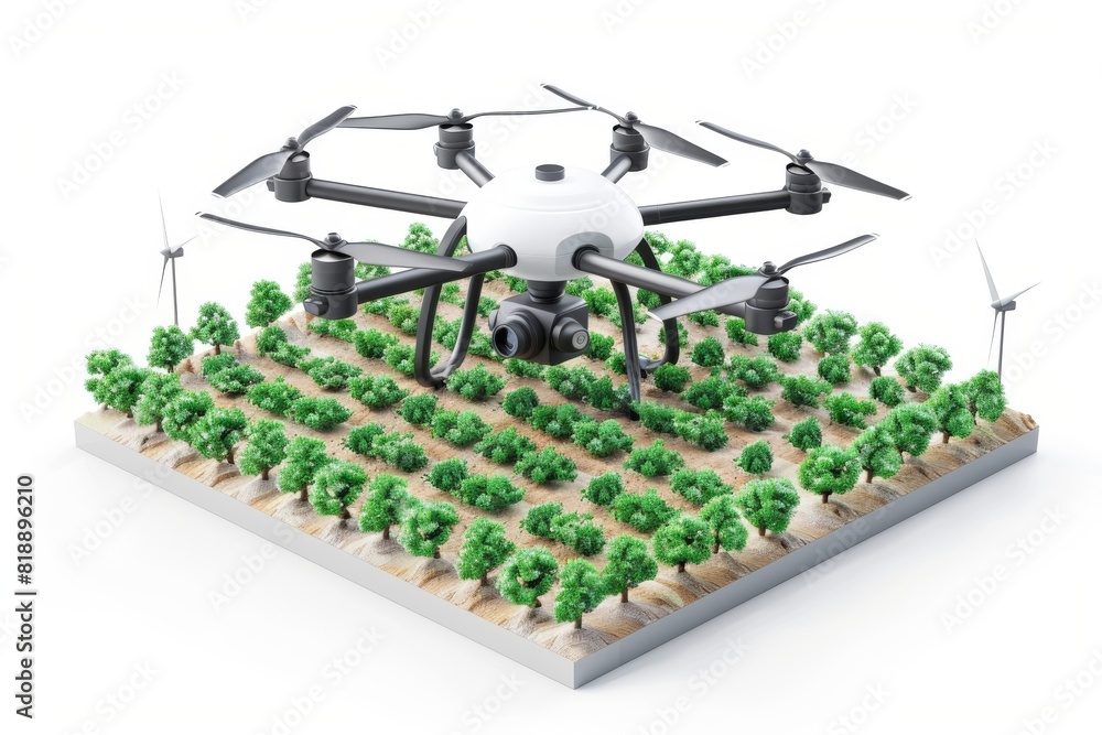 Poster aerial view drone technology in agriculture for integrating crop-dusting operations with advanced mo