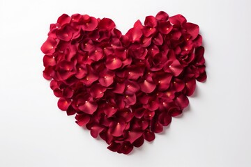 scattered rose petals in the shape of a heart. on a white background. 