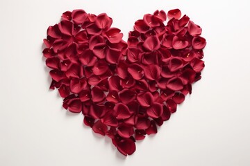 scattered rose petals in the shape of a heart. on a white background. 
