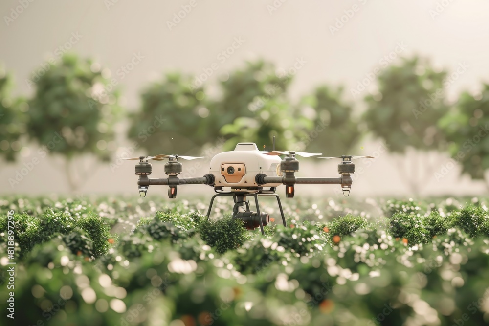 Poster advanced farming technology for health and field management with aerial view drone industry applicat