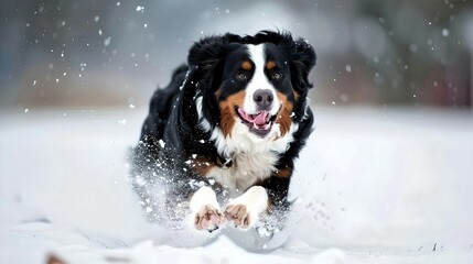 Bernese Mountain Dog Running in Snow