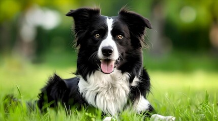 Happy Border Collie Relaxing on Green Grass