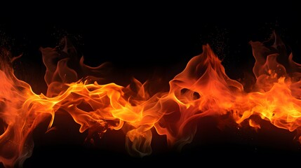 Fototapeta premium Fire flames texture on black background. Generative AI.