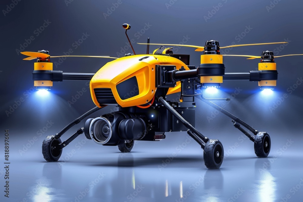 Poster advanced agriculture technology with drone cameras for field surveys in efficient farming and crop m