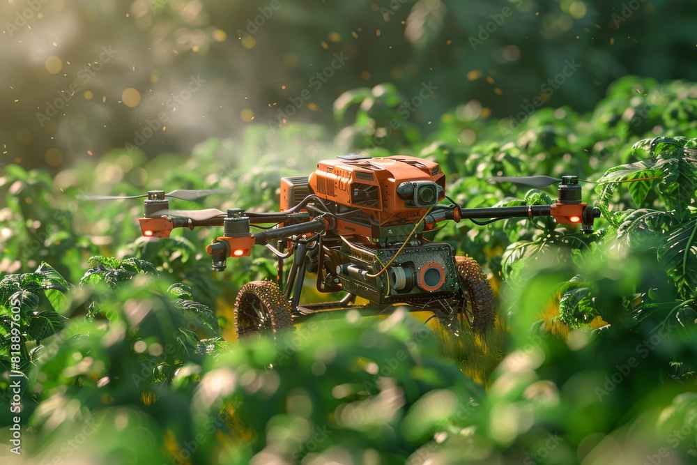 Poster drone technology with camera surveys in efficient farming for advanced agriculture and field managem