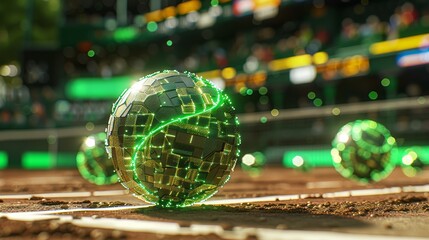 Neon tennis spheres. Virtual reality transforming the future of sports technology
