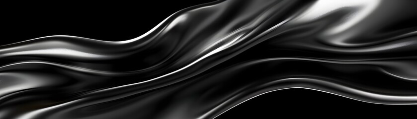 Fototapeta premium Luxurious Black Satin with Metallic Silver Swirling Waves Background