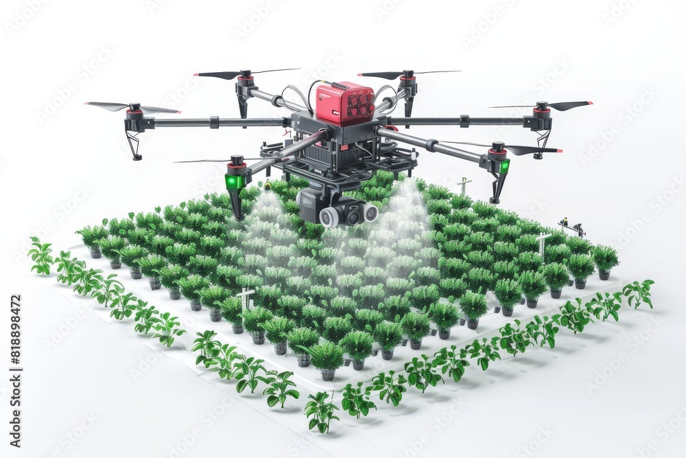 Poster futuristic farm automation with vector technology for modern farming and garden care using efficient