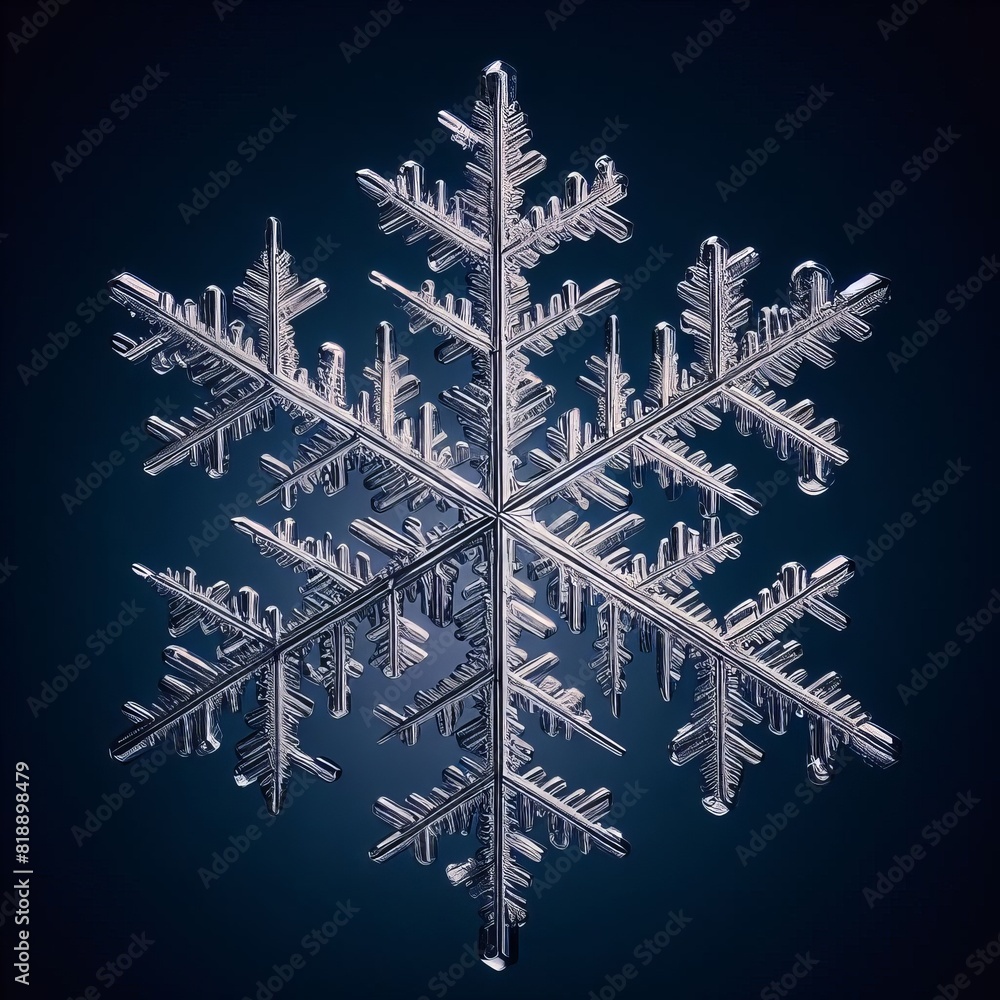 Poster a solitary snowflake displays its intricate symmetry against a deep blue backdrop, highlighting its 